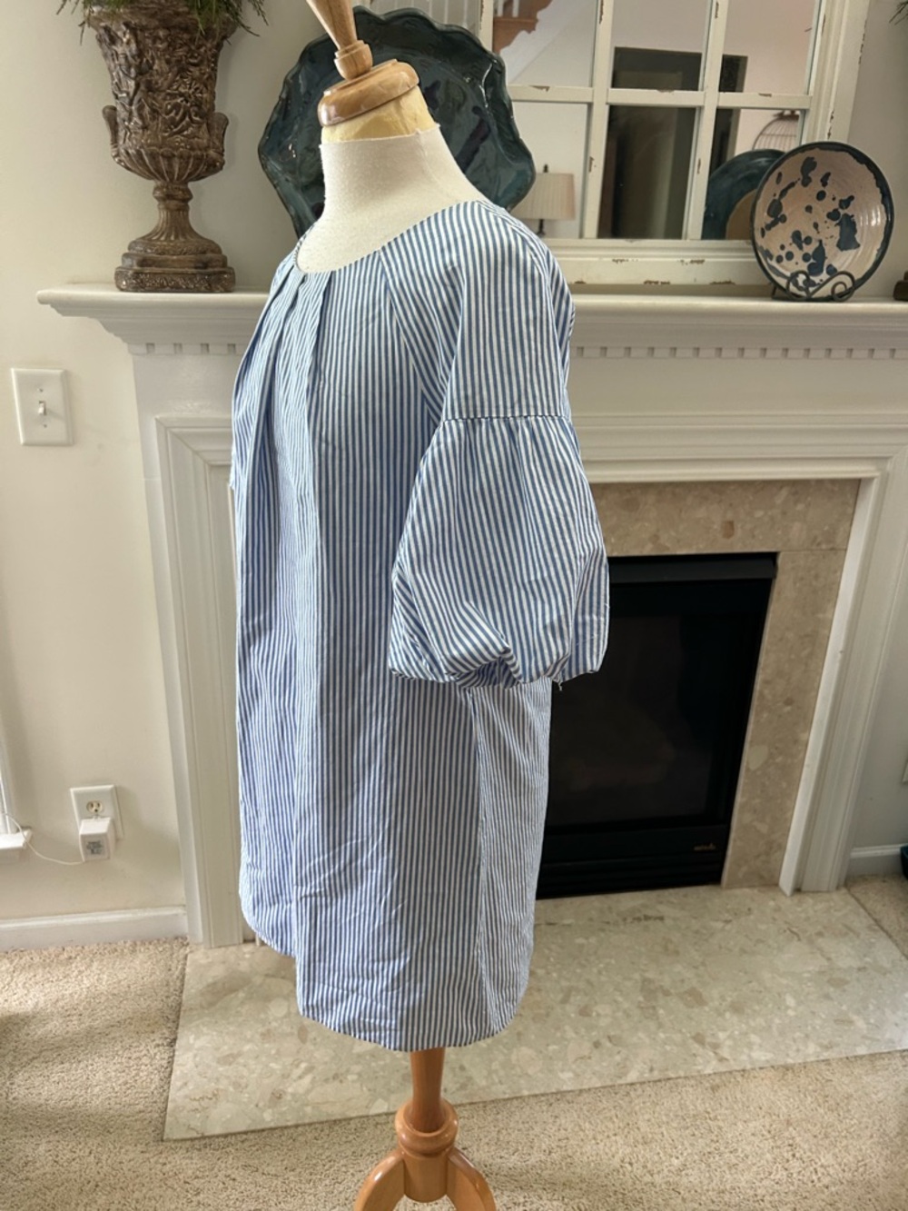 Crosby Blue and White Striped Puff-Sleeve Dress - Picture 5 of 9